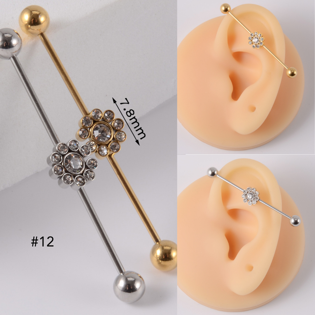 16G Gold & Silver Geometry Double Industrial Barbell Bar | DL2311