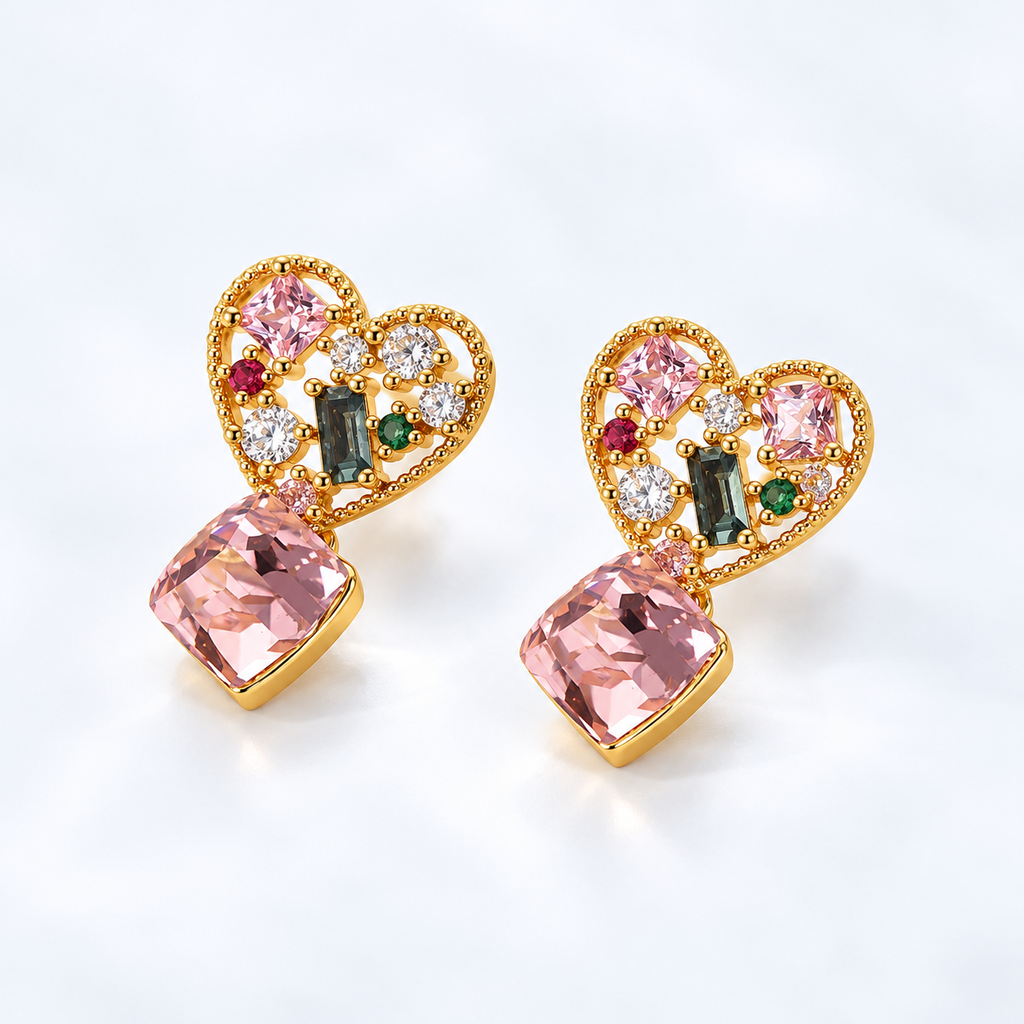 Vintage CZ Heart Dangle Earrings