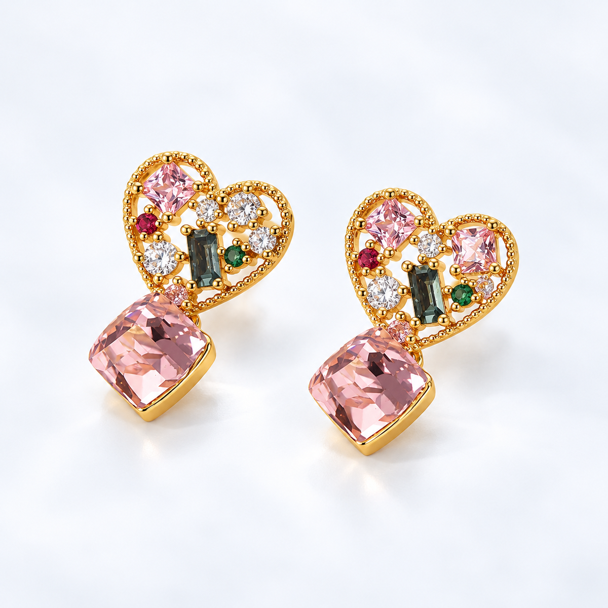 Vintage CZ Heart Dangle Earrings