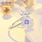 Cherry Blossom Silver Ring, White Flower Ring