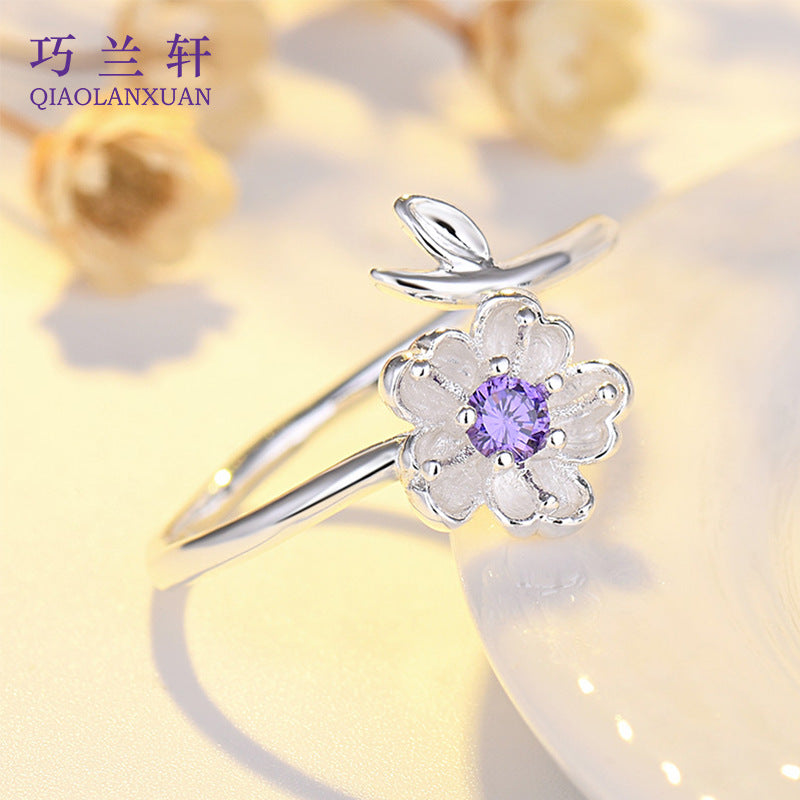 Cherry Blossom Silver Ring, White Flower Ring