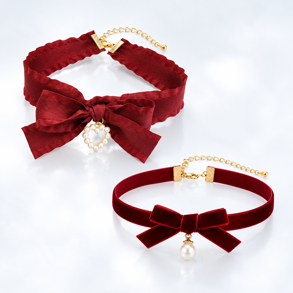 Christmas Bow Tie Choker Necklace Festive Jewelry 