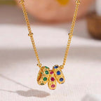 18K Gold Plated Color Rings Charm Necklace