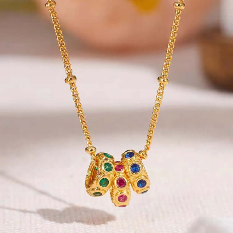 18K Gold Plated Color Rings Charm Necklace