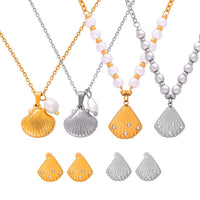 18K Freshwater Pearl Seashell Pendant Earrings Set