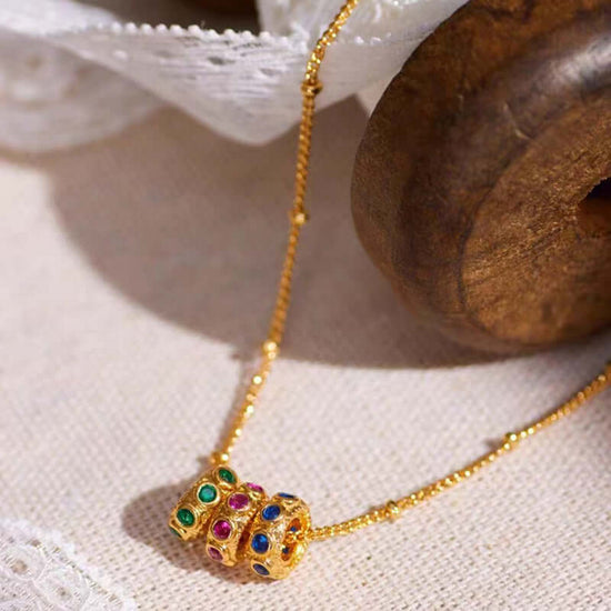 18K Gold Plated Color Rings Charm Necklace