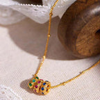 18K Gold Plated Color Rings Charm Necklace