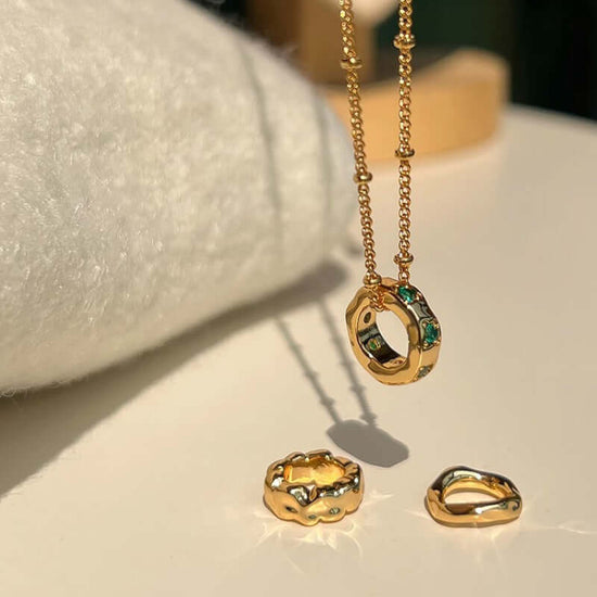 18K Gold Multi Rings Charm Pendant Necklace
