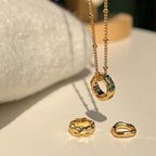 18K Gold Multi Rings Charm Pendant Necklace