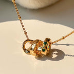 18K Gold Multi Rings Charm Pendant Necklace