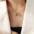 18K Gold Multi Rings Charm Pendant Necklace