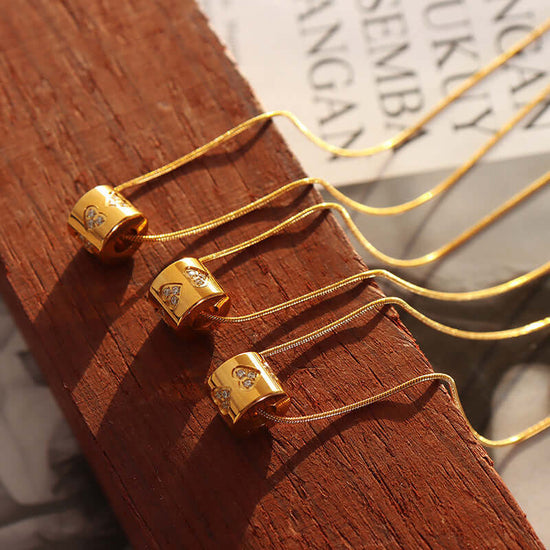 18K Gold Barrel Heart Snake Chain Necklace