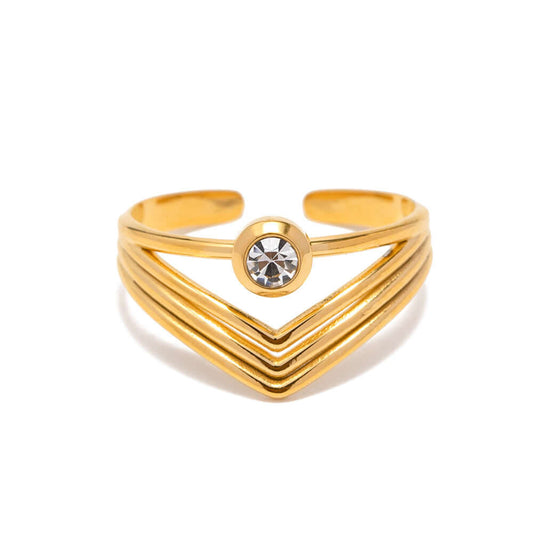 18K Gold Bezel Chevron Ring Stackable