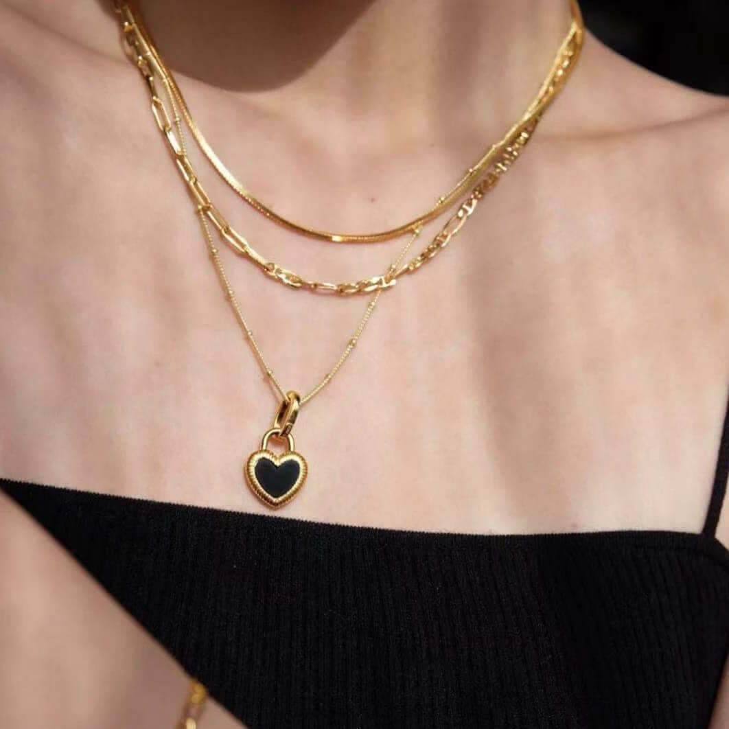 18K Gold Double Side Heart Pendant Necklace