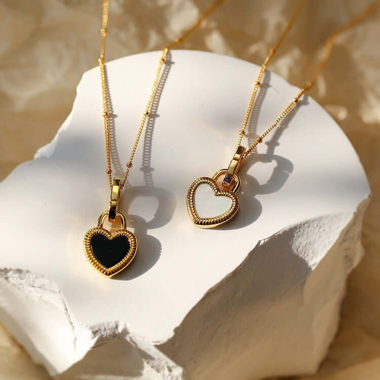 18K Gold Double Side Heart Pendant Necklace