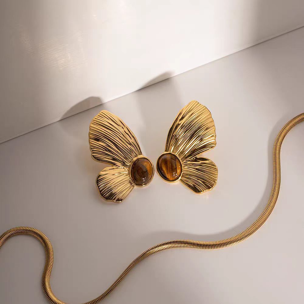 18K Gold Plated Chunky Butterfly Stud Earrings