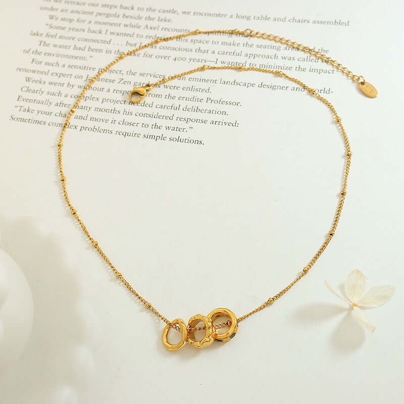 18K Gold Multi Rings Charm Pendant Necklace