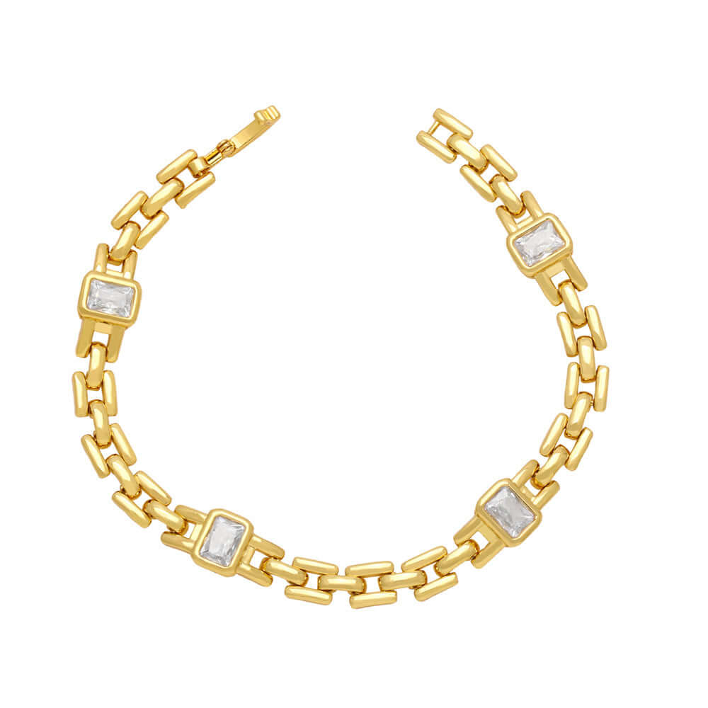 18K Gold CZ Watchband Chain Bracelet