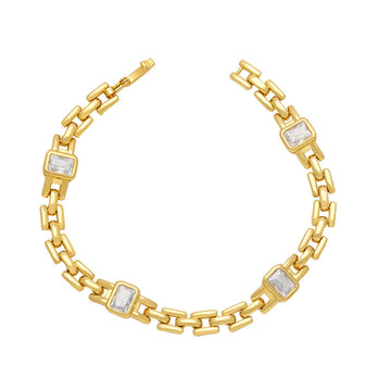 18K Gold CZ Watchband Chain Bracelet