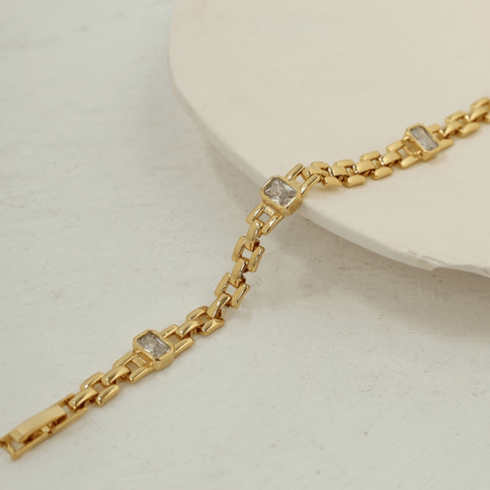 18K Gold CZ Watchband Chain Bracelet