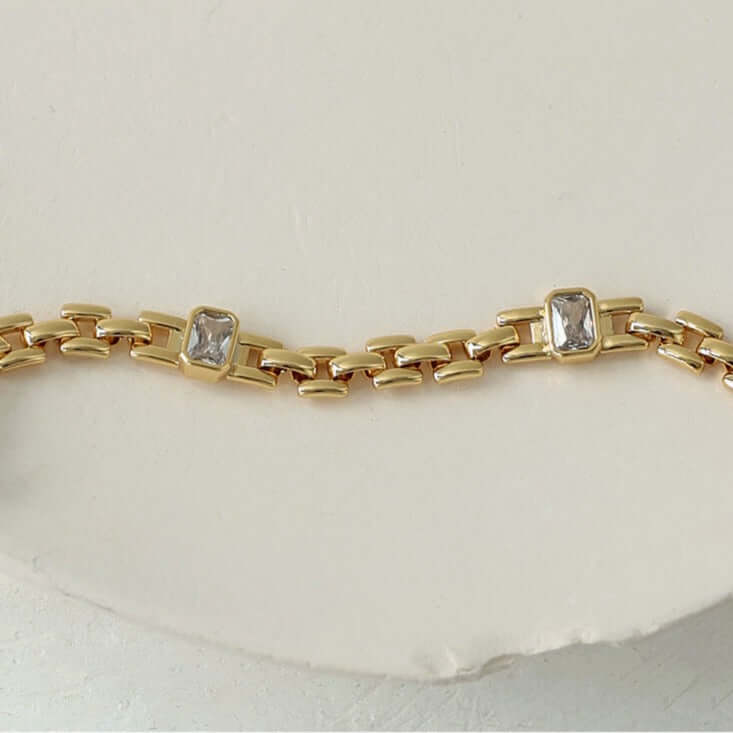 18K Gold CZ Watchband Chain Bracelet