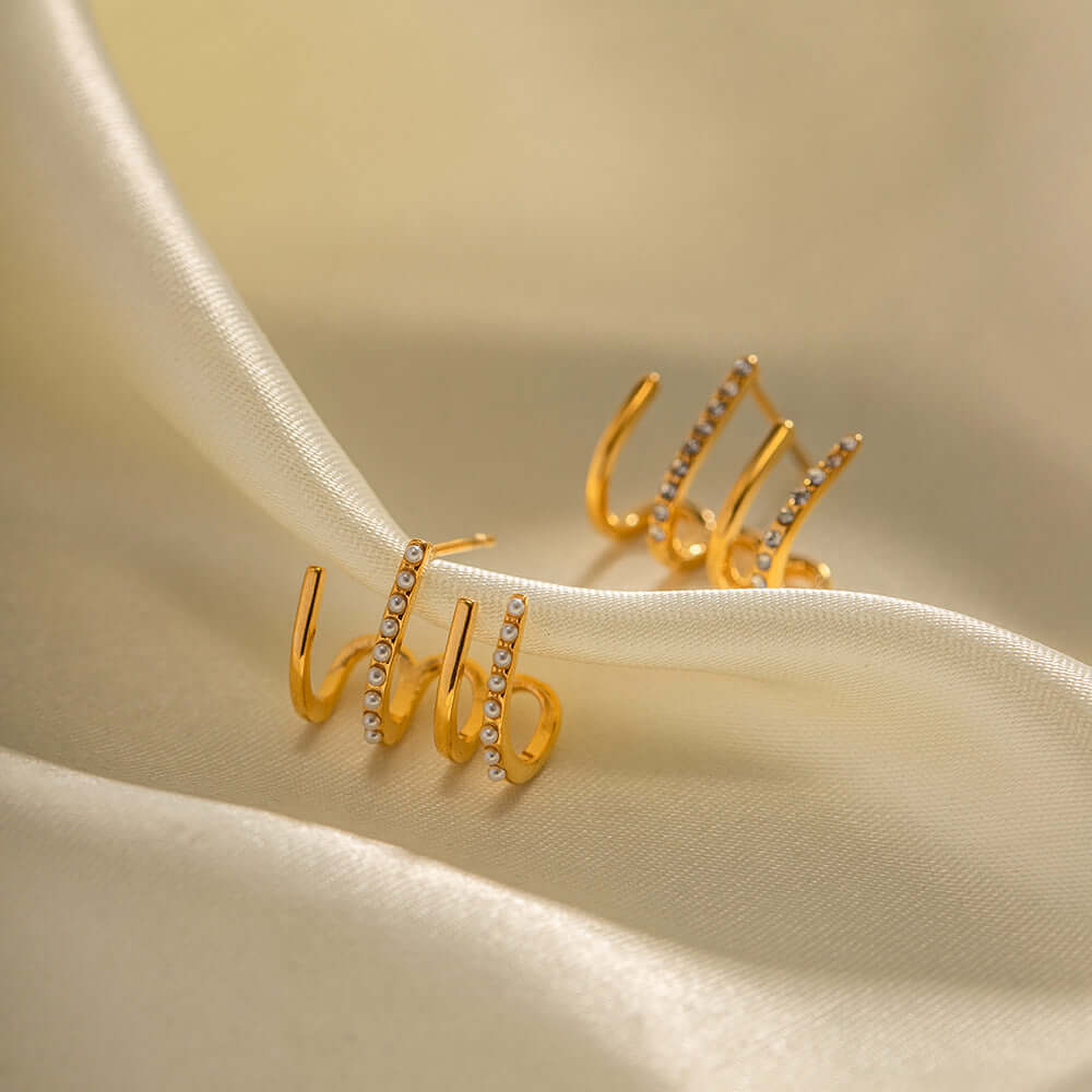 18K Gold Asymmetric Claw Earrings, Small Pearl Earrings, Minimal Earrings