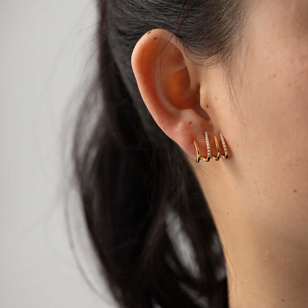 18K Gold Asymmetric Claw Earrings, Small Pearl Earrings, Minimal Earrings