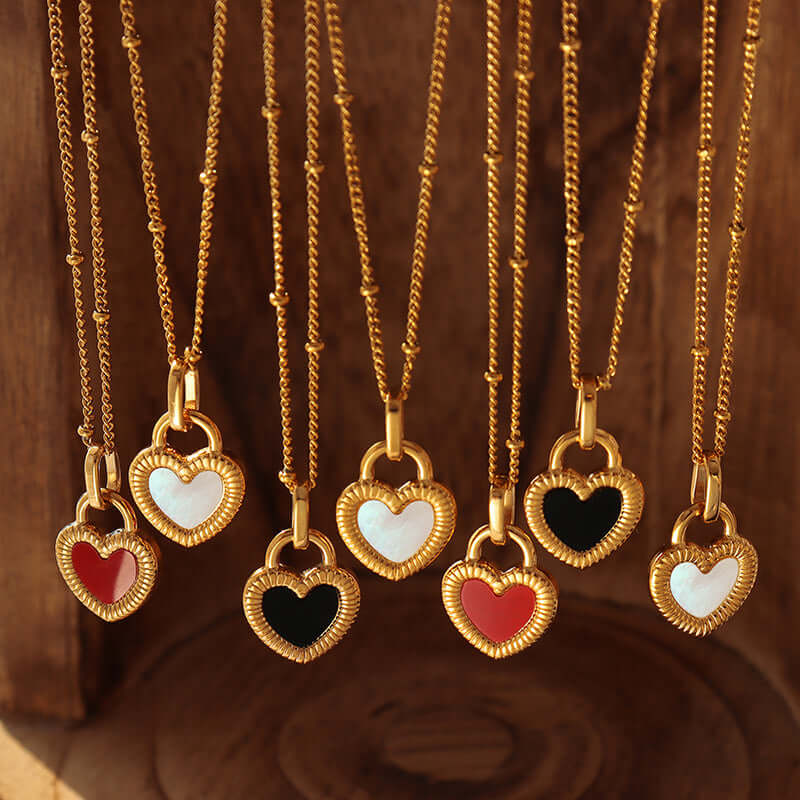 18K Gold Double Side Heart Pendant Necklace