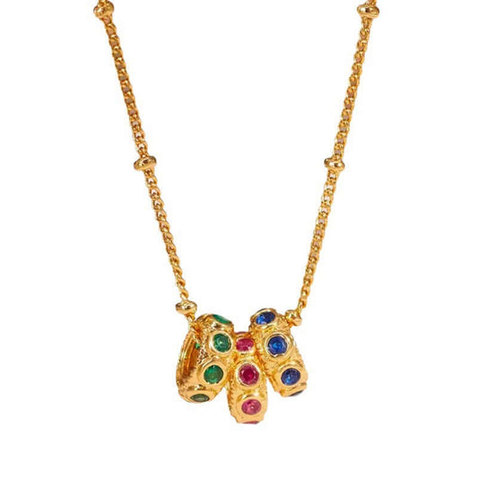 18K Gold Plated Color Rings Charm Necklace