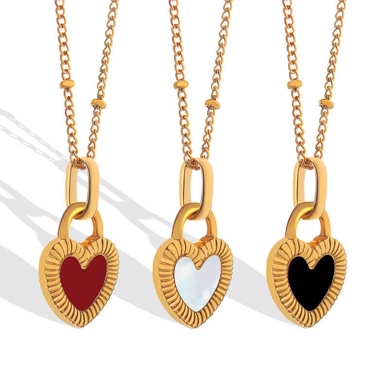 18K Gold Double Side Heart Pendant Necklace