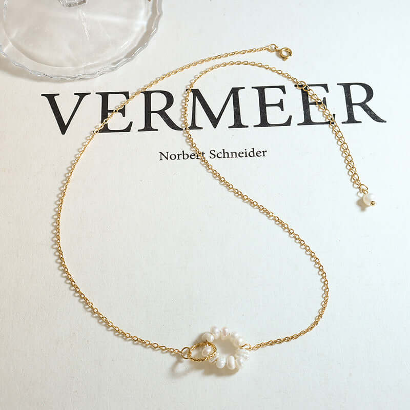 18K Gold Freshwater Pearl Connected Chain Necklace 