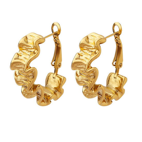 18K Gold Crinkle Hoop Earrings Gold