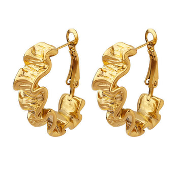 18K Gold Crinkle Hoop Earrings Gold