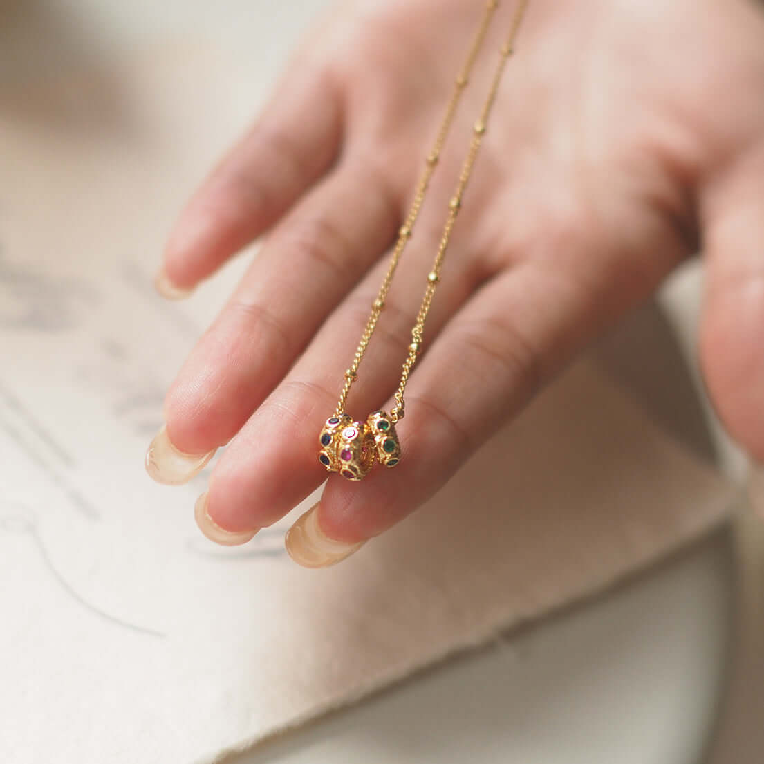 18K Gold Plated Color Rings Charm Necklace