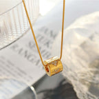 18K Gold Heart Barrel Charm Pendant Necklace