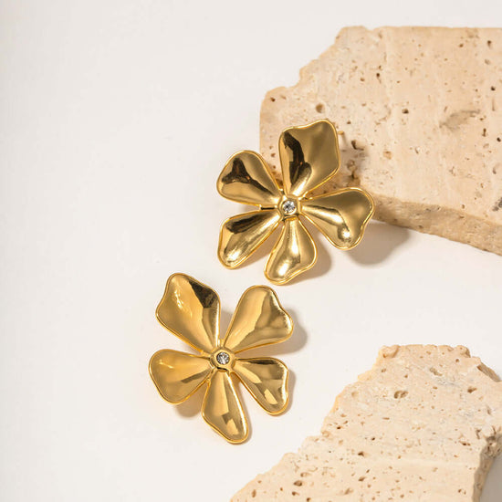 18K Gold Plated Stainless Steel Earrings, Five Leaf Clover Earrings | JDE041