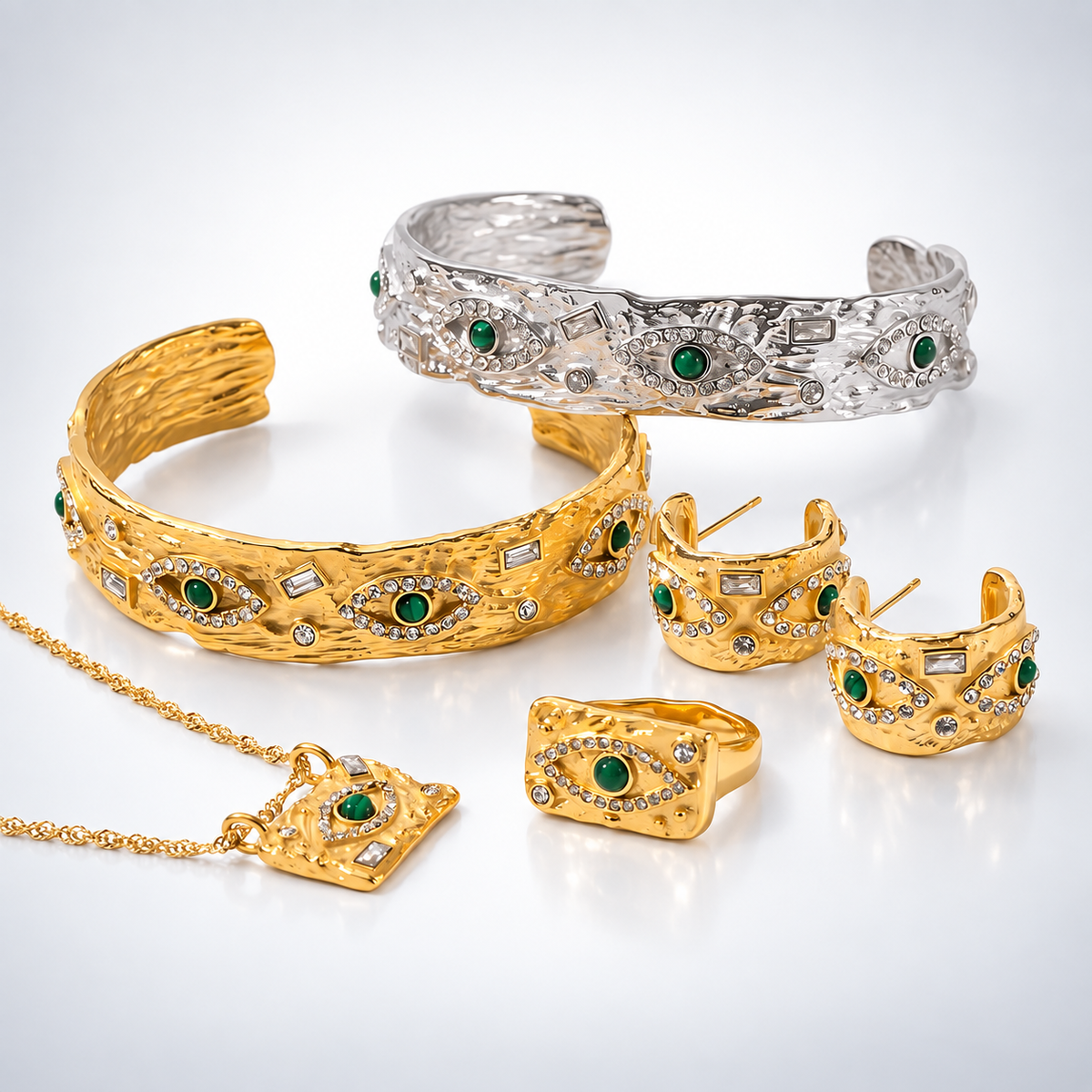 18K Gold Evil Eye Bangle Bracelet