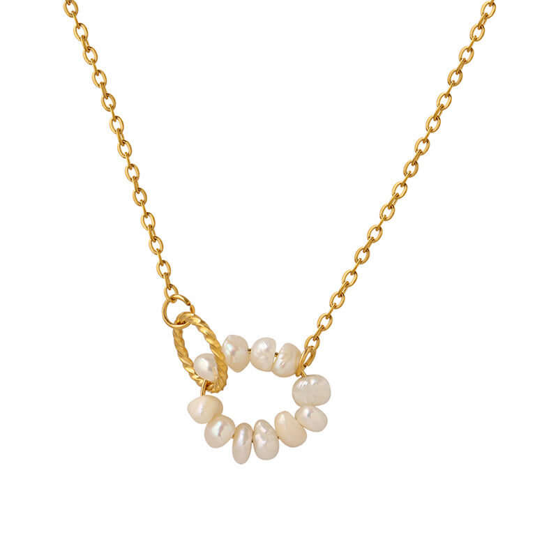 18K Gold Freshwater Pearl Connected Chain Necklace 