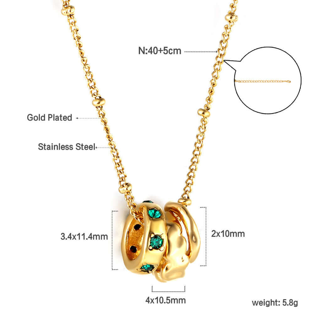 18K Gold Multi Rings Charm Pendant Necklace