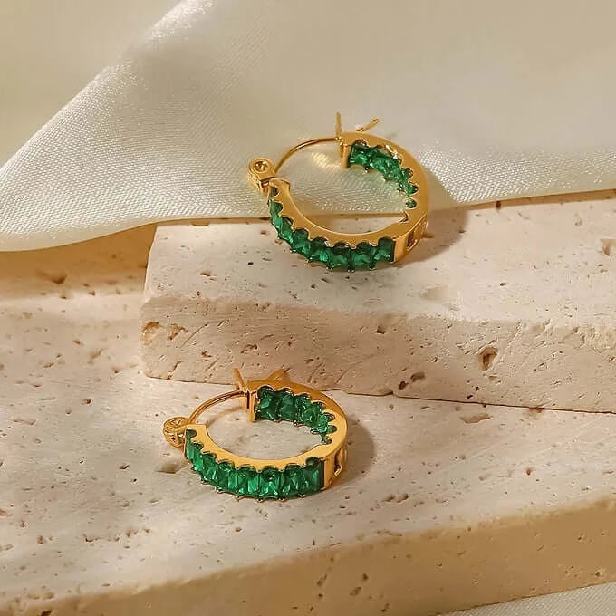 18K Gold Plated CZ Hoop Earrings, Sparkly Earrings