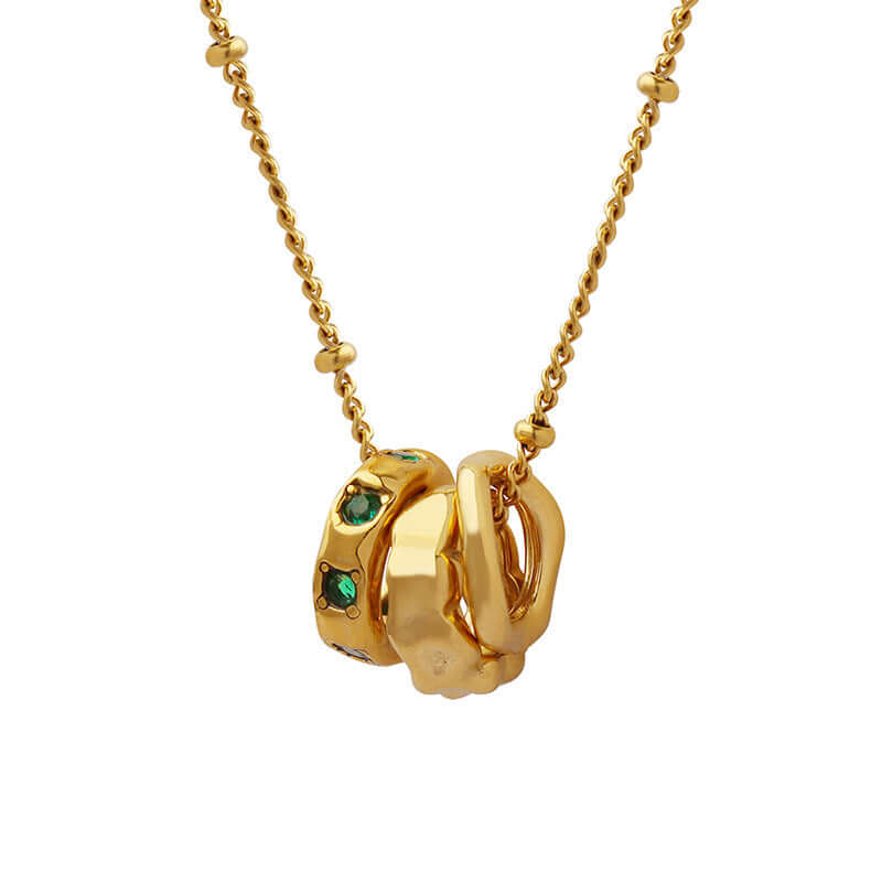 18K Gold Multi Rings Charm Pendant Necklace