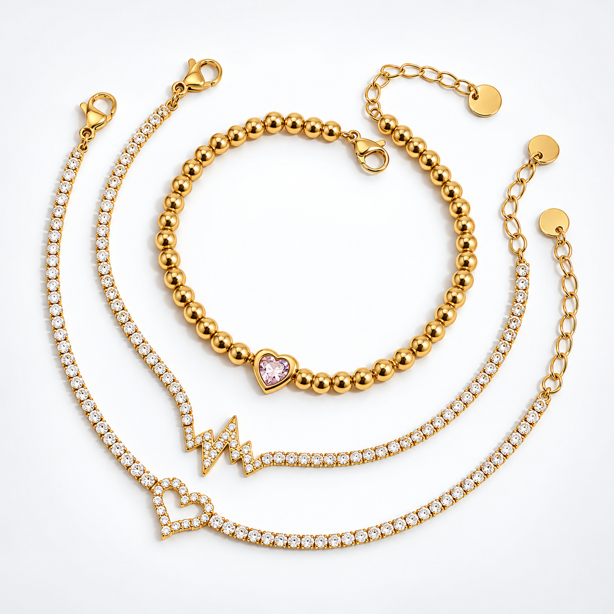 18K Gold Heartbeat Tennis Bracelet 