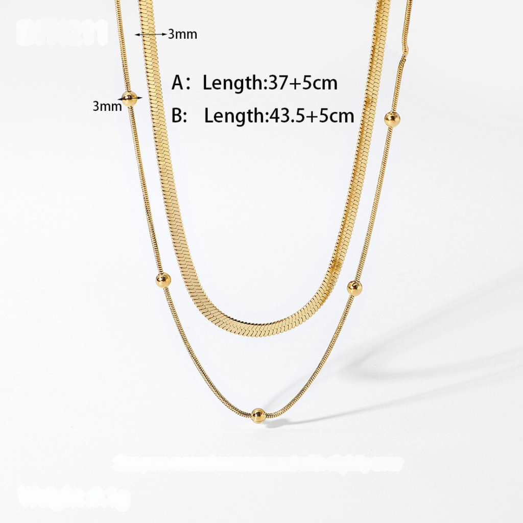 18K Gold Herringbone Chain Choker Necklace Layered