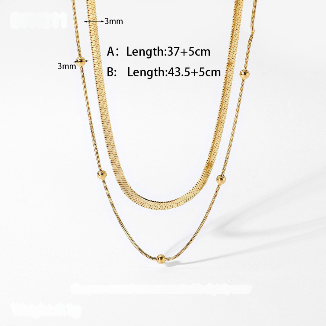 18K Gold Herringbone Chain Choker Necklace Layered