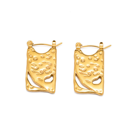 18K Gold Plated Geometric Hollow Rectangle Hoop Earrings | JDE014