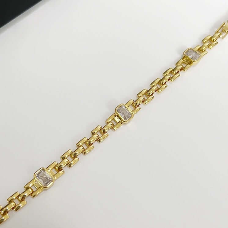 18K Gold CZ Watchband Chain Bracelet