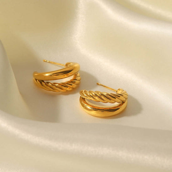 18K Gold Plated Layered Twisted C Hoop Earrings