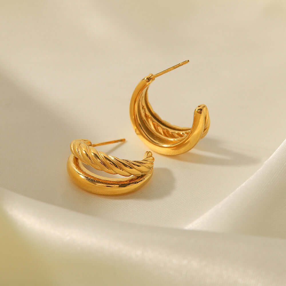 18K Gold Plated Irregular Earrings, Irregular Double Layer Earrings | JDE311