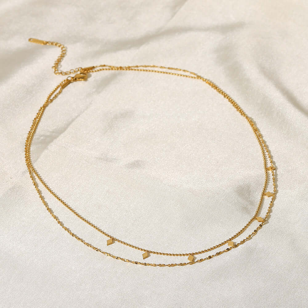 18K Gold Plated Geometric Double Strand Chain Necklace