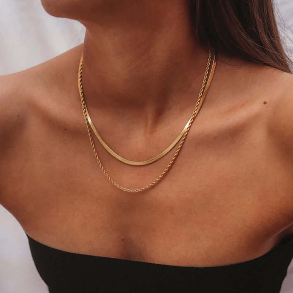 18K Gold Plated Double Strand Snake Chain Necklace